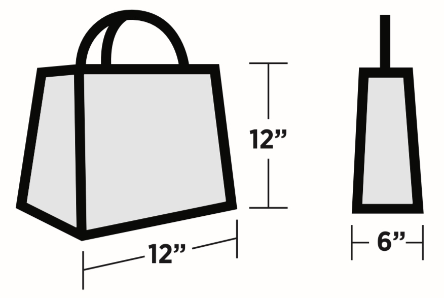 drawing of a bag from two different angles showing the dimensions of 12\